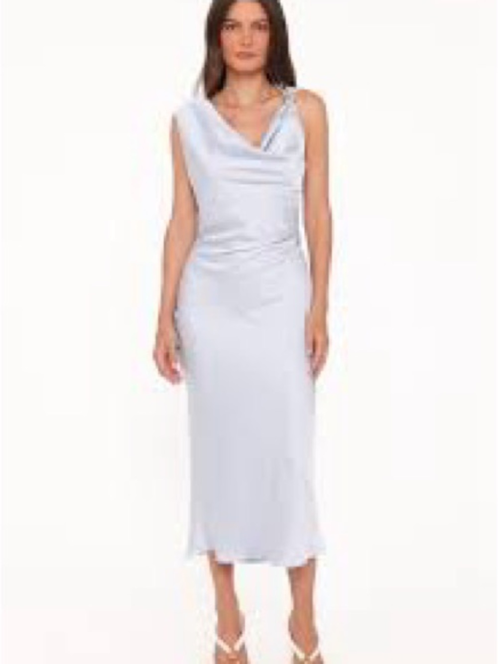Petal & Pup Light Blue Satin Cowl Midi Dress